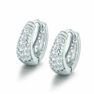 Pretty New 18K White Gold Filled Clear Pave CZ Accent 15mm Huggie Hoop Earrings - Picture 1 of 4