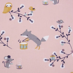 Baumwollstoff WATREE Fuchs Maus Vogel Ast rosa bunt 1,5m Breite - Bild 1 von 6