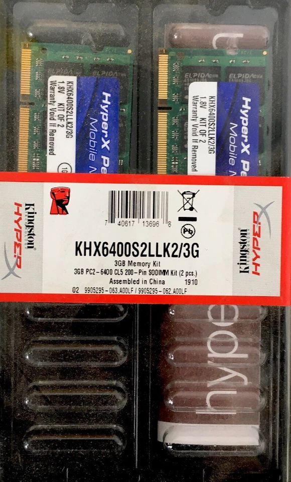 Kingston HyperX SO-DIMM Kit 3GB, DDR2-800, (KHX6400S2LLK2/3G) Neu, OVP - Bild 1 von 1