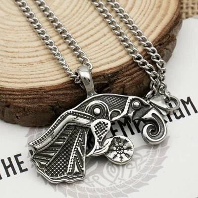 Viking Raven Necklace Stainless Steel Pendant Mens Jewellery - Image 1 of 4