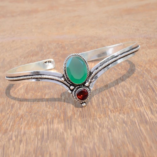 VALENTINO Bracciale argento sterling 925 pietra preziosa taglio onice verde e granato regalo per tutti