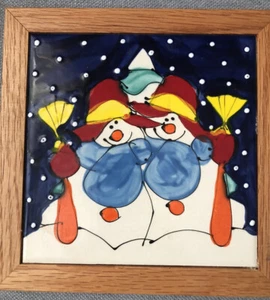Schneemänner Untersetzer Holz gerahmt Keramikfliese - Bild 1 von 3