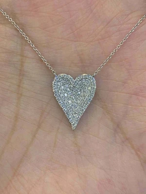 2Ct Round Cut Lab-Created Diamond Heart Pendant 14K White Gold Plated Free Chain - Image 1 of 3