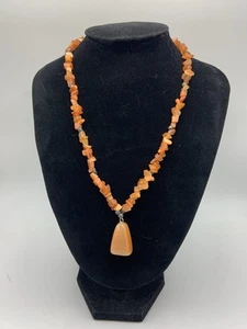 Vintage orange Perlen Katzenauge Mondstein Anhänger Halskette Fassverschluss 16" - Bild 1 von 8