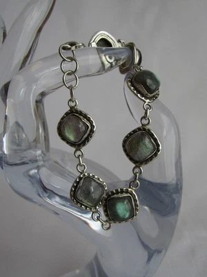 STERLING SILVER LABRADORITE BEZEL 7.5" CHAIN BRACELET, 18 Grams. - Image 1 of 4