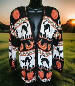 Vtg Marisa Christina Halloween Sweater Ladies Medium Hand Knitted Cardigan READ - Picture 1 of 13
