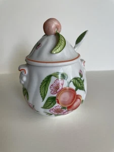 Lenox Orchard Porcelain Peach Jelly Jam Jar With Lid & Spoon Vintage 1991 - Picture 1 of 3