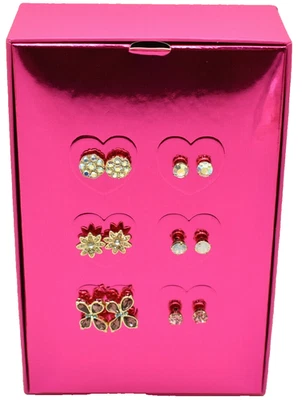 Betsey Johnson 6 Pair Crystal Stud Earrings Goldtone New in Box! - Image 1 of 2