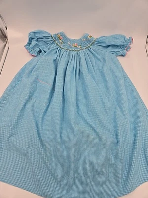 Amanda Remembered Sz 6 Blue White Gingham Smocked Dress Tooth fairy Tinkerbell  - Image 1 of 4