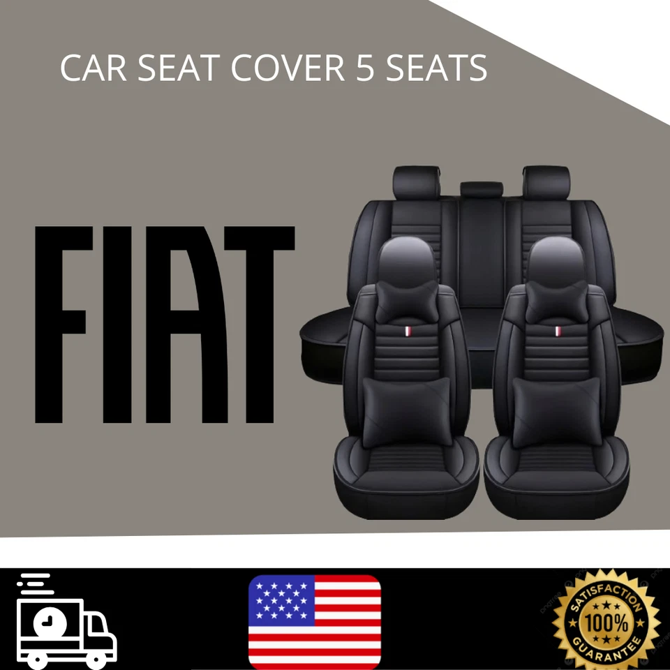 Fit for All Fiat 500 Car Seat Cover 9Pcs Front Rear Waterproof Faux Leather Blac - Image 1 of 4