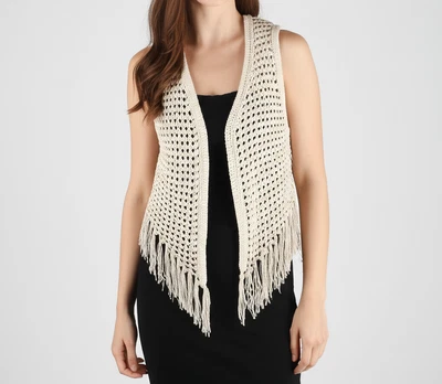 Cárdigan YA Los Angeles Crochet Tejido Flecos Mediano Grueso Festival Boho Hippie Foto 1 de 4