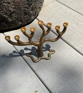 Vintage Sandra Kravitz Tree of Life Brass & Gold Tone Menorah Rosenthal 5"x8" - Picture 1 of 4