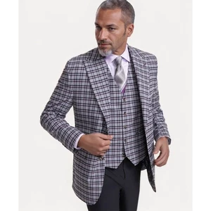 Blazer a Cuadros Montee Holland Para Hombres 42S Gris Borgoña Abrigo Deportivo Dos Botones Nuevo con Etiquetas - Imagen 1 de 13