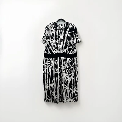 Talbots Dress Womens Size 2X White Midi V-Neck Bamboo Print Cap Sleeve Office - Image 1 of 4