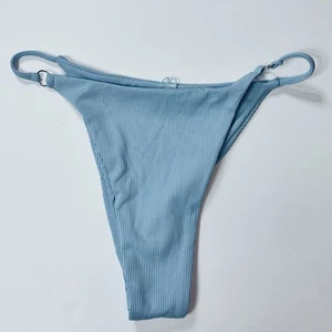 ZAFUL Women's Ribbed O-Ring String Bikini Cheeky Thong Swim Bottoms Blue Size S - Picture 1 of 3