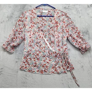 Kendall & Kylie Top Womens 12 Multicolor Floral Chiffon Wrap Tie V-Neck Ruffled - Picture 1 of 9