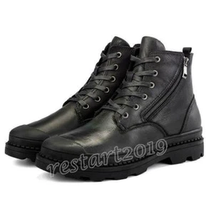 Botas al tobillo para motocicleta con cordones laterales con cremallera exterior senderismo cuero cálidos zapatos talla - Imagen 1 de 14