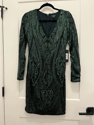 NWT Guess by Marciano Sz 6  Hunter Green Bodycon Sequin Long Sleeve - Image 1 of 4