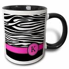 3dRose Letter K monogrammed black and white zebra stripes animal print with hot