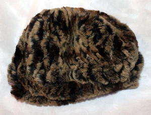 NWOT Womens ADRIENNE LANDAU Rabbit Fur Brown Hat - Picture 1 of 3