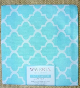 1 Waverly Pre Cut Fat Quarter 18"x21" Quilt Fabric PCQ Twist Aqua White - Picture 1 of 1