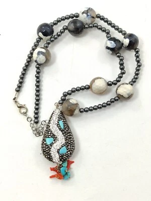 Collana Donna In Pietre Naturali Agata Maculata Colore Grigio, Bianco, Nero - Immagine 1 di 4