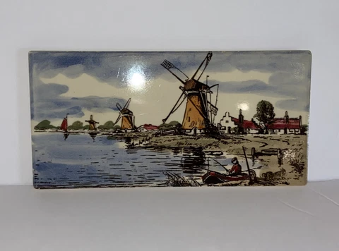 Vintage TILE by HEMIKSEM Belgium SPHINX Maastricht DELFT WINDMILLS 7 3/4 x 3 7/8 Cover