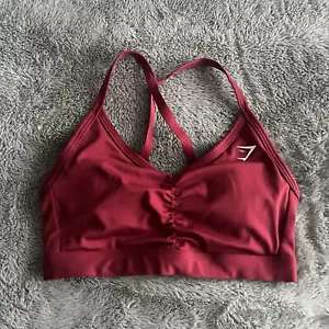 Gymshark Burgundy Maroon Ruched Sports Bra Size XS - Picture 1 of 5