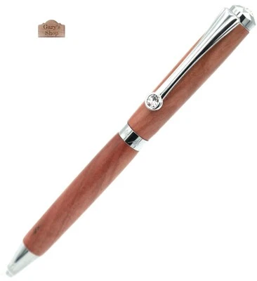 Bolígrafo de lujo de cristal Swarovski hecho a mano en madera rosa marfil y cromo Foto 1 de 4