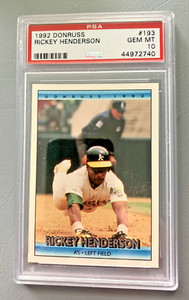 1992 Donruss Rickey Henderson #193 PSA 10 GEM MINT