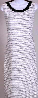 Vestido para mujer ST JOHN tweed blanco marfil azul marino tachuelas ribete sin mangas talla 10 Foto 1 de 4