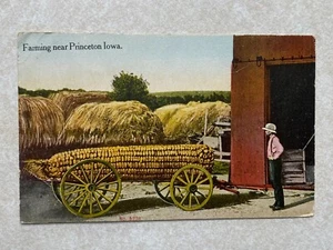 L1944 Postcard Farming near Princeton Iowa IA Exaggerated ear of corn - Picture 1 of 2