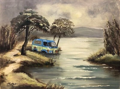 Máquina misteriosa abandonada Scooby Doo impresión artística reciclada pintura de tienda de segunda mano Foto 1 de 2