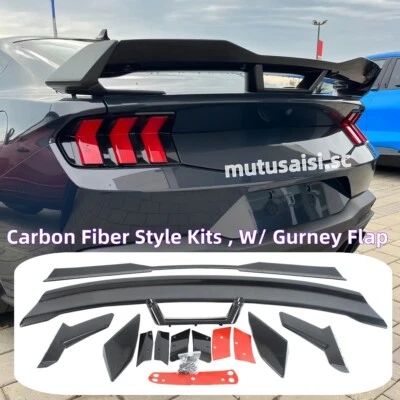 For Ford Mustang 24-ON Dark Horse Style Rear Spoiler Carbon Style W/ Gurney Flap Foto 1 de 4