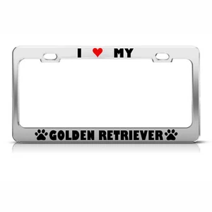 License Plate Frame Golden Retriever Paw Love Heart Dog Car Accessories - Picture 1 of 1