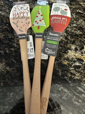 Espátulas de silicone com cabo de madeira Tovolo Holiday conjunto de 3 novas - Imagem 1 de 3