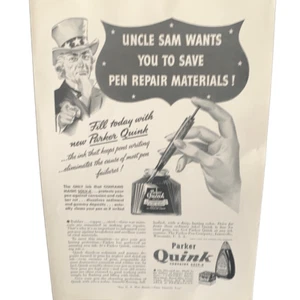 Vintage 1942 Parker Quink Uncle Sam Wants you to Save Ad Advertisement - Imagen 1 de 4