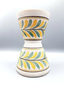 Mid century FF Italian ceramic waisted vase green yellow leaf design 50s retro - Picture 1 of 4