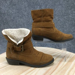 Mia Boots Womens 8 Winter Ankle Booties Faux Fur Lined Brown Faux Suede Buckle - Picture 1 of 16