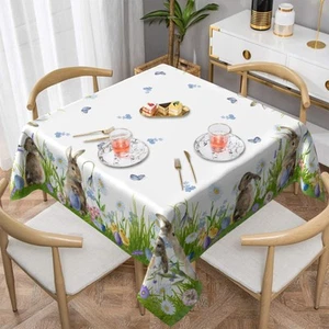 Easter Tablecloth Square 54×54 Inch Cute Rabbit Spring Floral Table Cloth Wat... - Picture 1 of 6