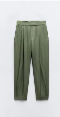 Zara Baggy Hose mit Abnähern Olive Khaki Grün Viskose Slacks Anzugshose - Bild 1 von 2