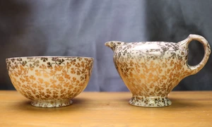 Empire Porcelain England Gold Clover Chintz 1428 Creamer & Open Sugar Bowl - Picture 1 of 10