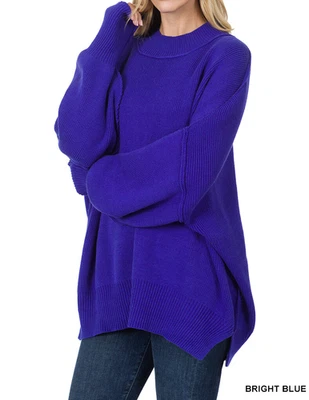 Suéter para mujer cuello simulado de gran tamaño holgado peso pesado suave cálido aberturas laterales Foto 1 de 2