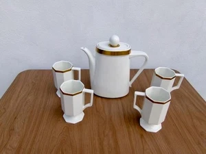 VINTAGE ERNEST SOHN CREATIONS MCM KAFFEEKANNE & 4 ACHTECKIGE TASSEN MIT FUSS GOLDRAND - Bild 1 von 11