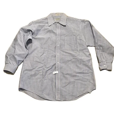 VTG LL Bean Shirt 17 33 Blue Pink Single Needle Tailoring Striped Made In USA  - Image 1 of 4