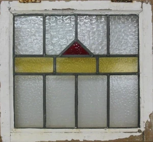 GEOMETRICAL OLD ENGLISH LEADED STAINED GLASS WINDOW 22.5" X 21" - Picture 1 of 3