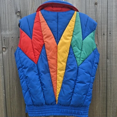 Vintage Mountain Goat White Stag Vest Mens Medium Blue Red Down Puffer 80s - Image 1 of 4