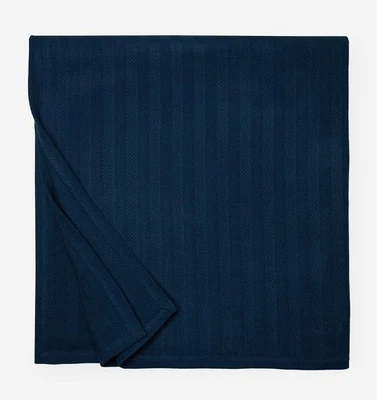 Sferra Tavira King Navy Blanket Solid  Woven Stripes Textured 100% Cotton NEW - Image 1 of 4