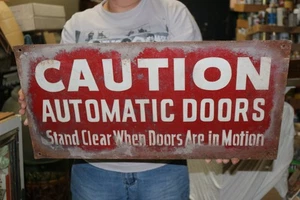 Vintage 1950's Caution Automatic Doors IH International Harvester Factory Sign - Picture 1 of 2