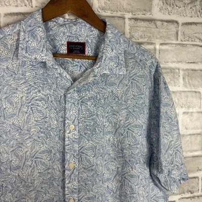 UNTUCKit All Linen Light Blue Leaf AOP Lightweight Casual Button Up Shirt Men XL - Image 1 of 4